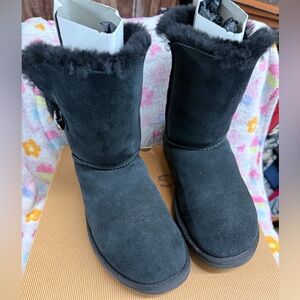 UGG Bailey Button Bling Black Short Suede Shearling Boots